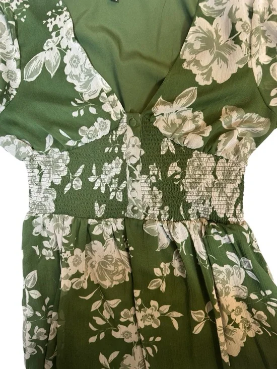 Patrons of Peace Floral Midi Dress Size S Green Smocked Waist Boho - Picture 6 of 8